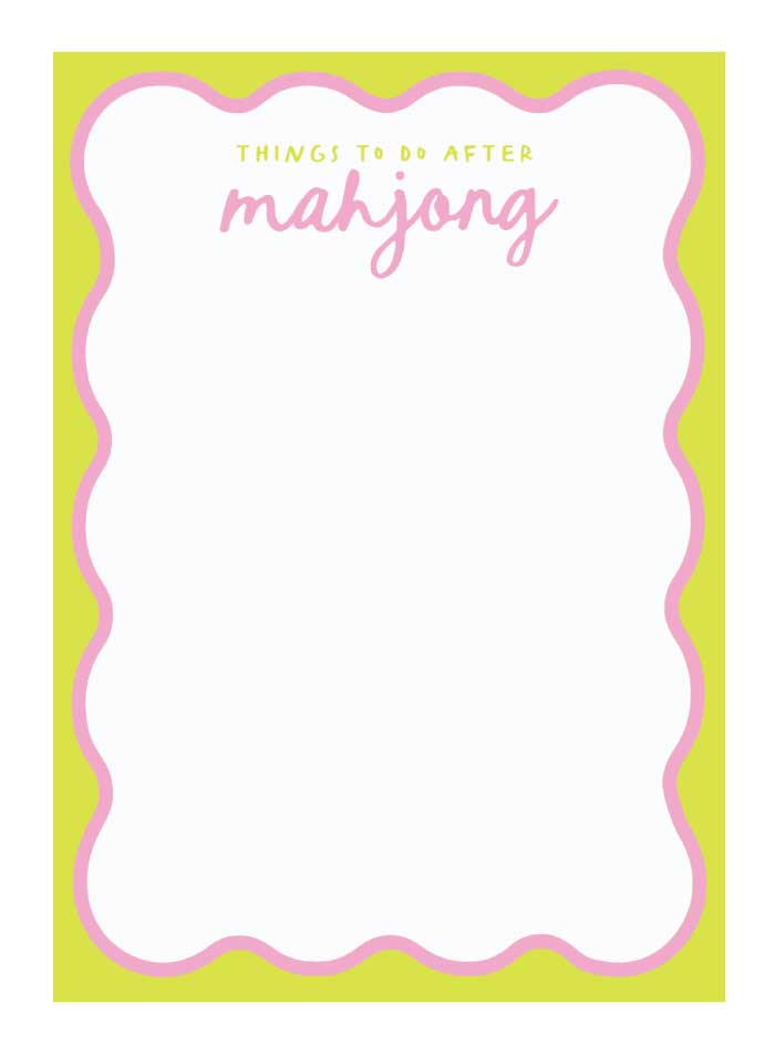 Things to Do After Mahj Notepad with colorful border and text design.