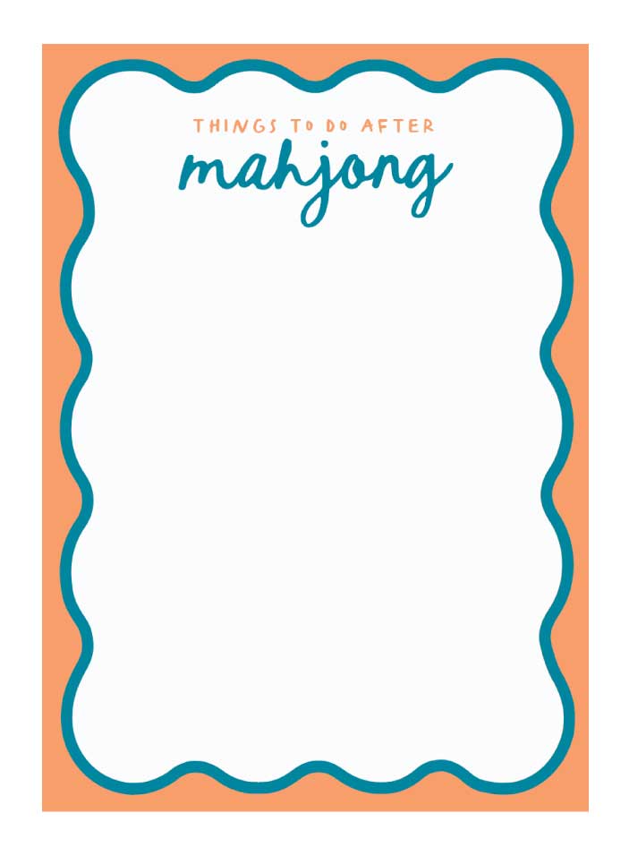 Things to Do After Mahj Notepad with decorative border, 5x7 inches, 50 sheets, 4 color options.