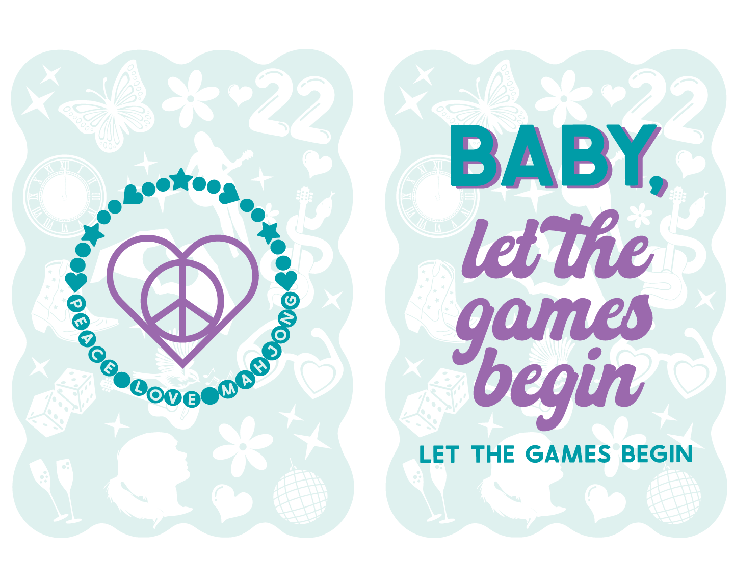 Mahjong Tile Shufflers set with scalloped design, front and back print.