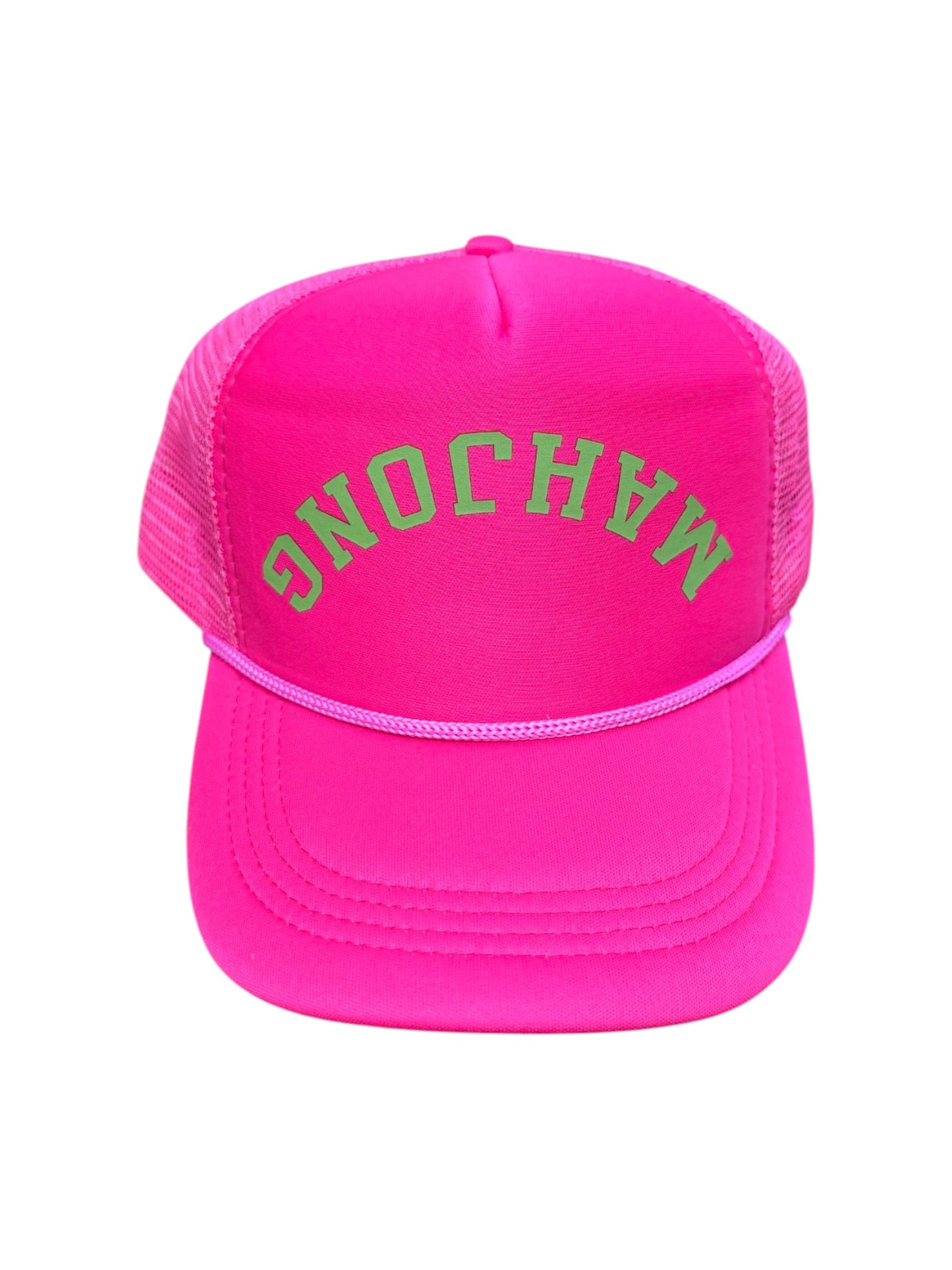 Upside Down Mahjong Hat - Pink with Green
