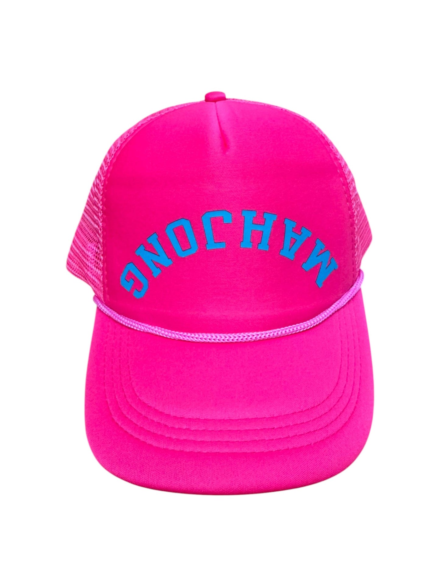 Upside Down Mahjong Hat - Pink with Blue
