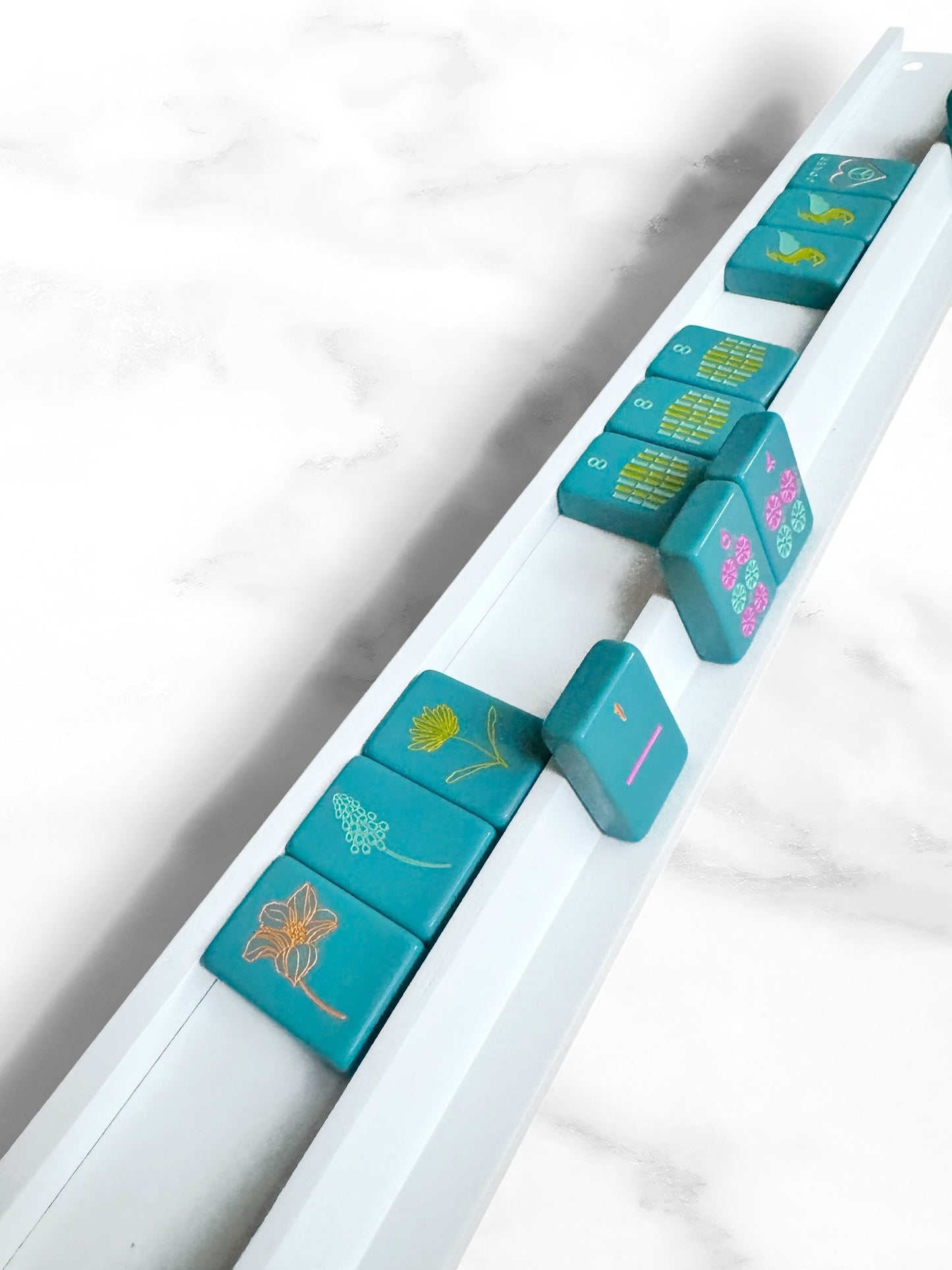 Mahjong racks and pushers set of 4 in sleek white, designed for larger tiles.