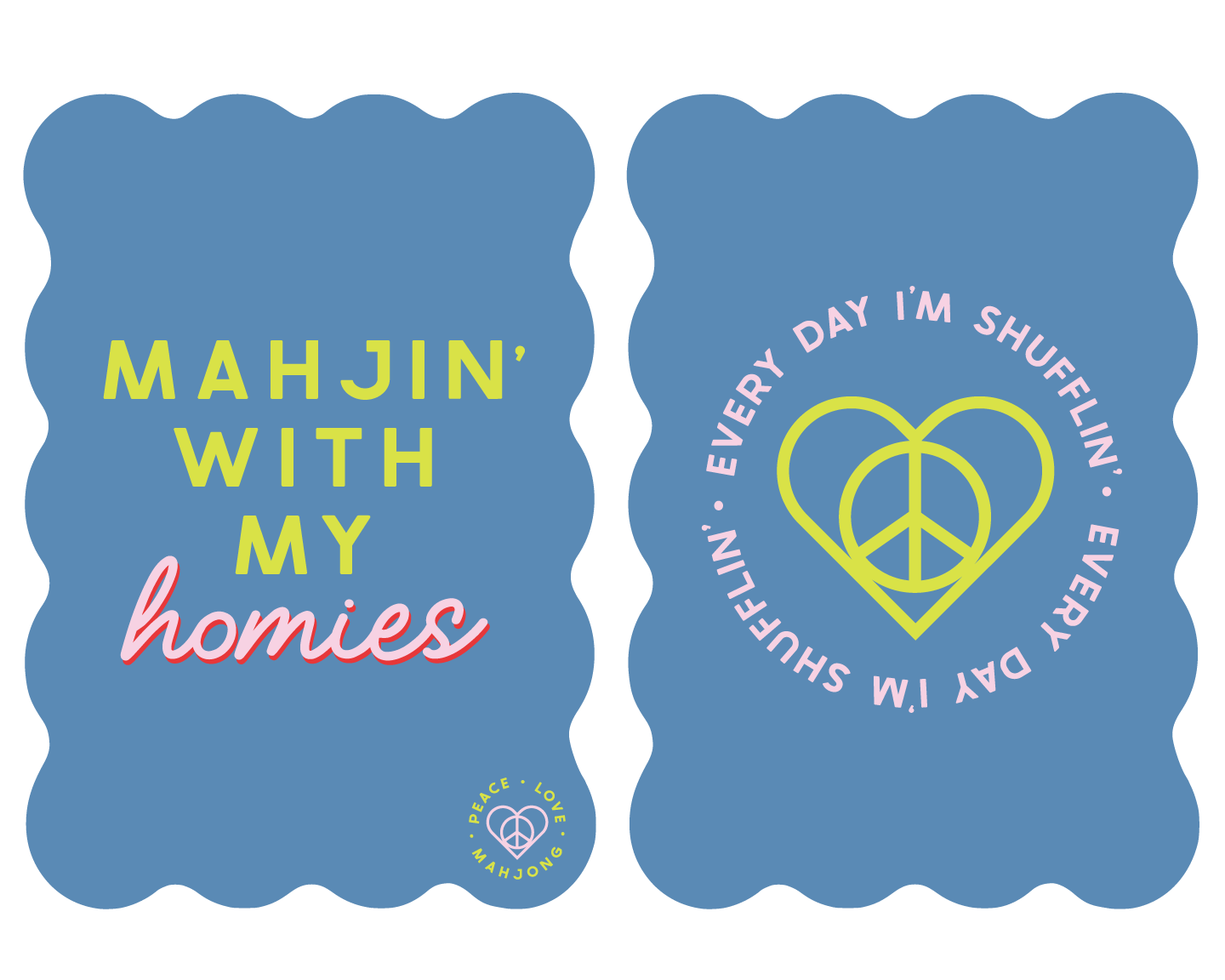 Scalloped Mahjong Tile Shufflers set of 2 with fun printed designs.