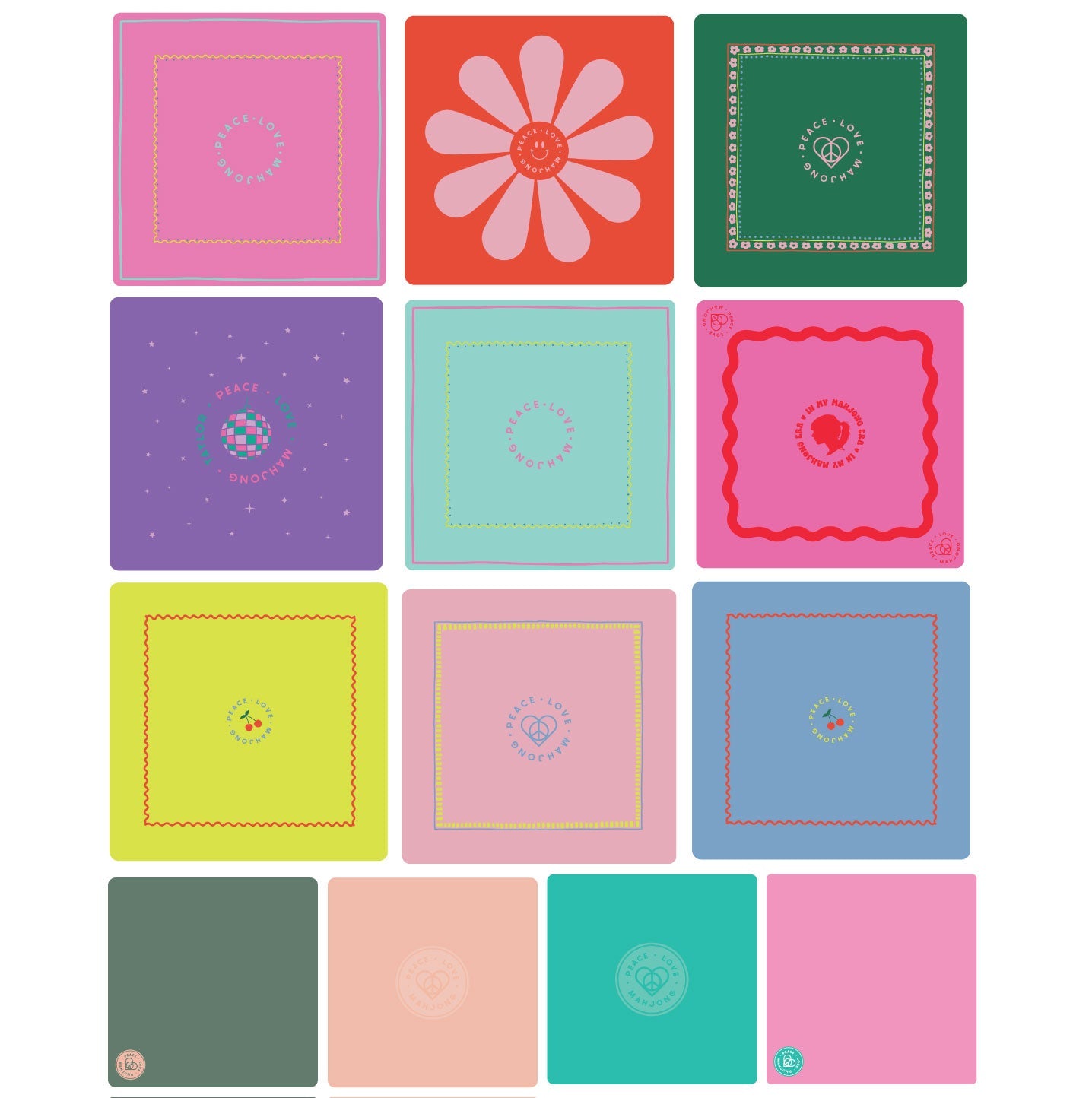 Neoprene mats in various colorful designs, size 31.5" x 31.5", ideal for game stability and tile protection.