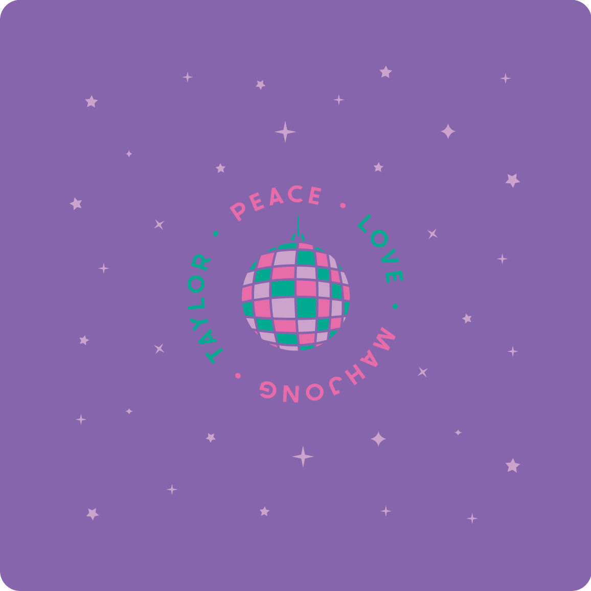 Neoprene game mat with purple starry design, 31.5" x 31.5".