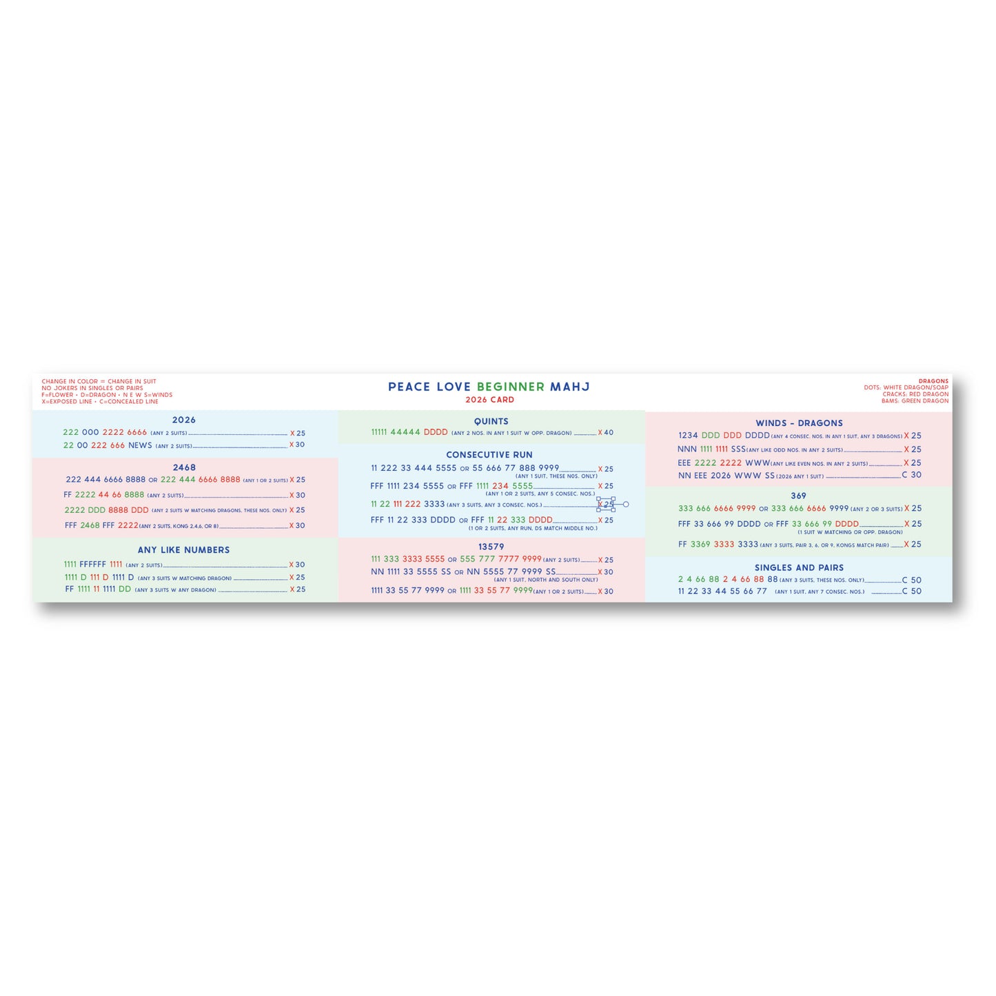 2026 Beginner Mahjong Card