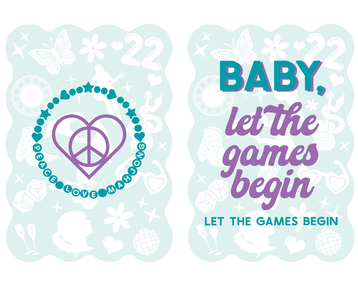 Mahjong Tile Shufflers set with scalloped design, front and back print.