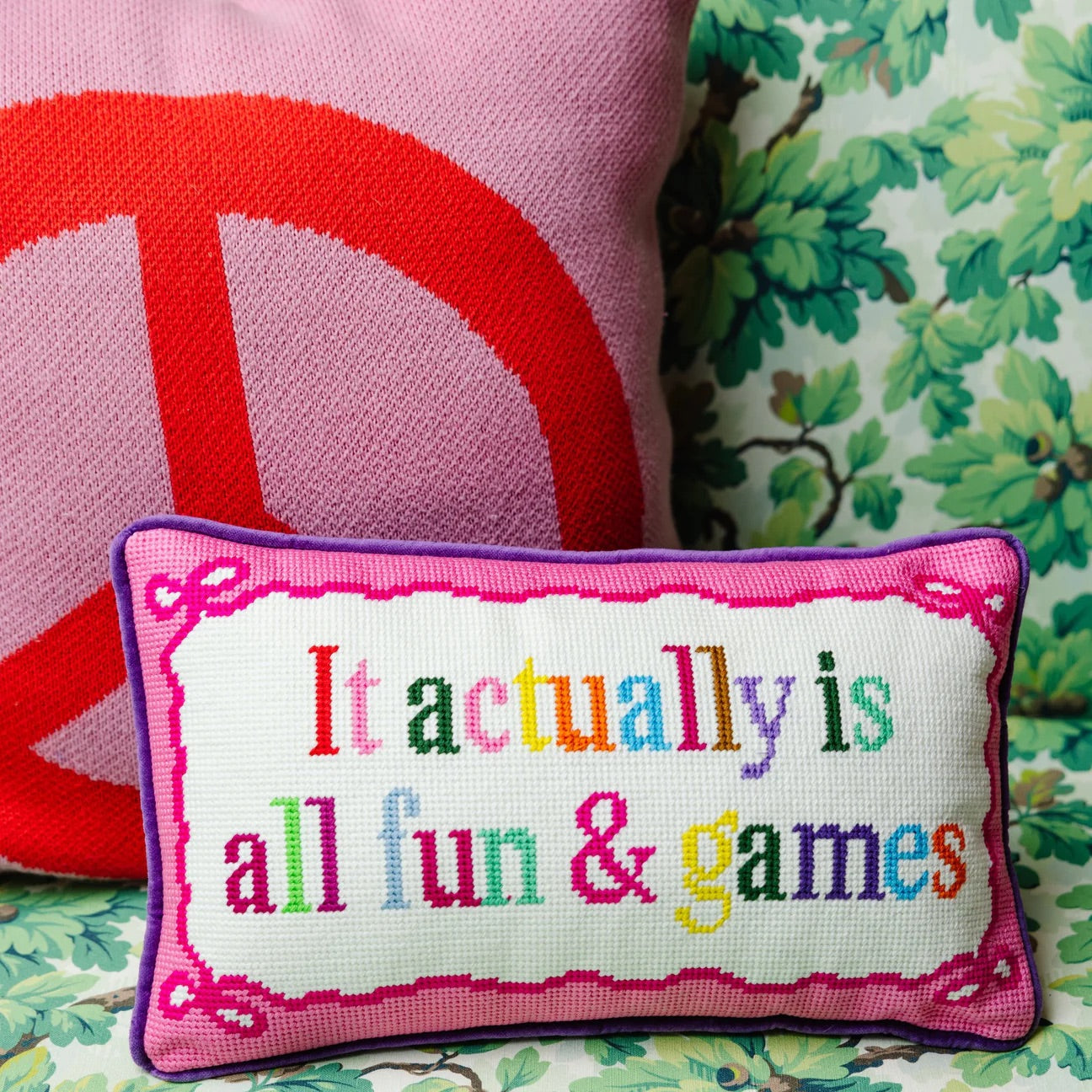 Fun and Games Needlepoint Pillow