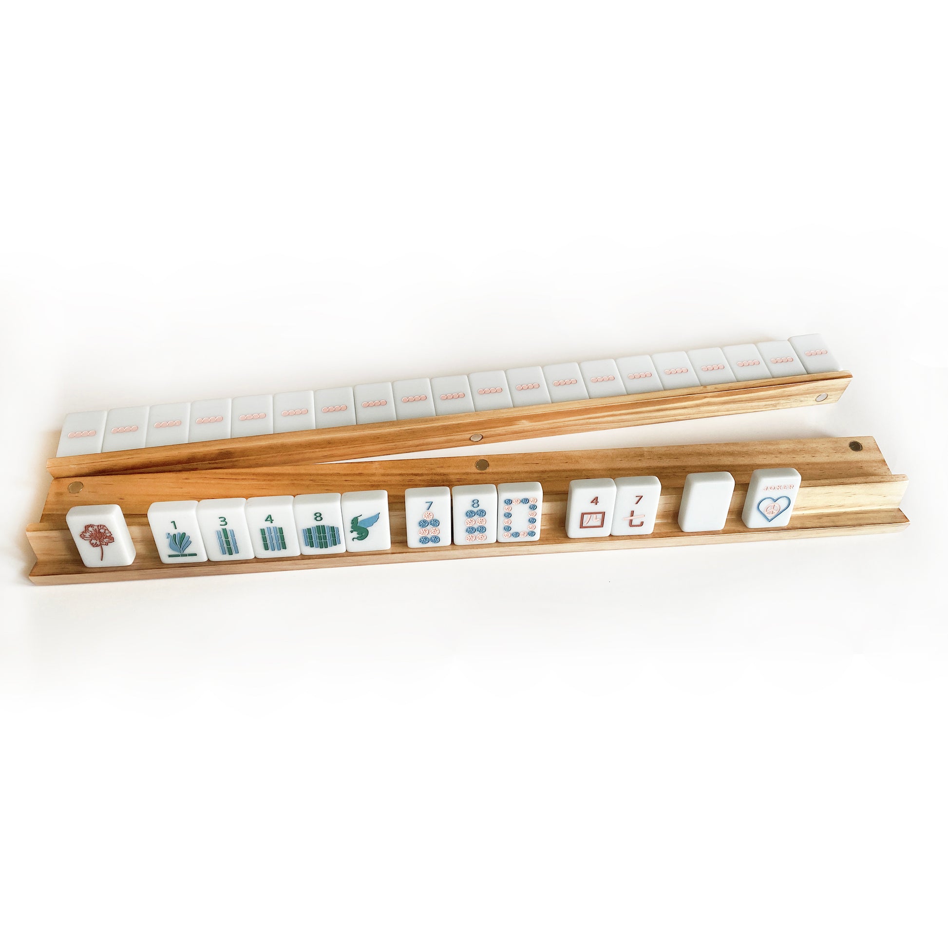 Mahjong Racks & Pushers (Set of 4) Oak & White