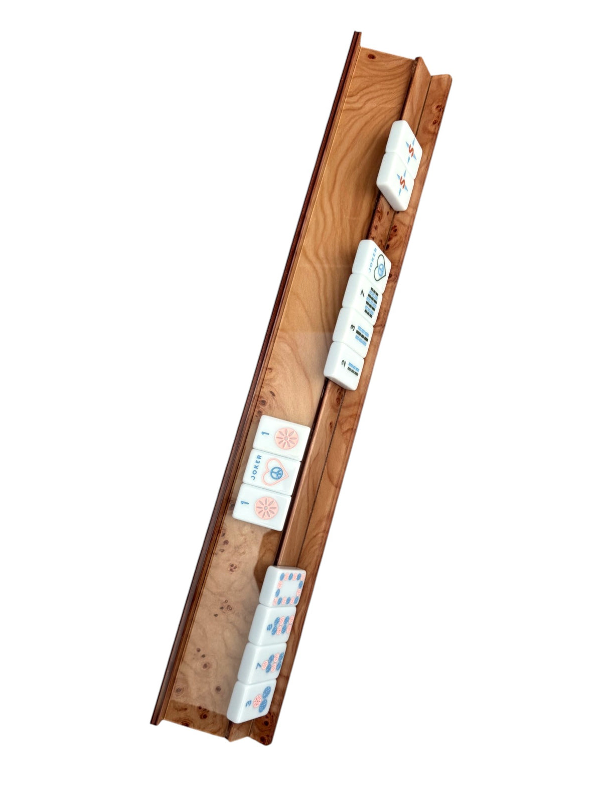 Acrylic Burlwood Mahjong Racks & Pushers (Set of 4)