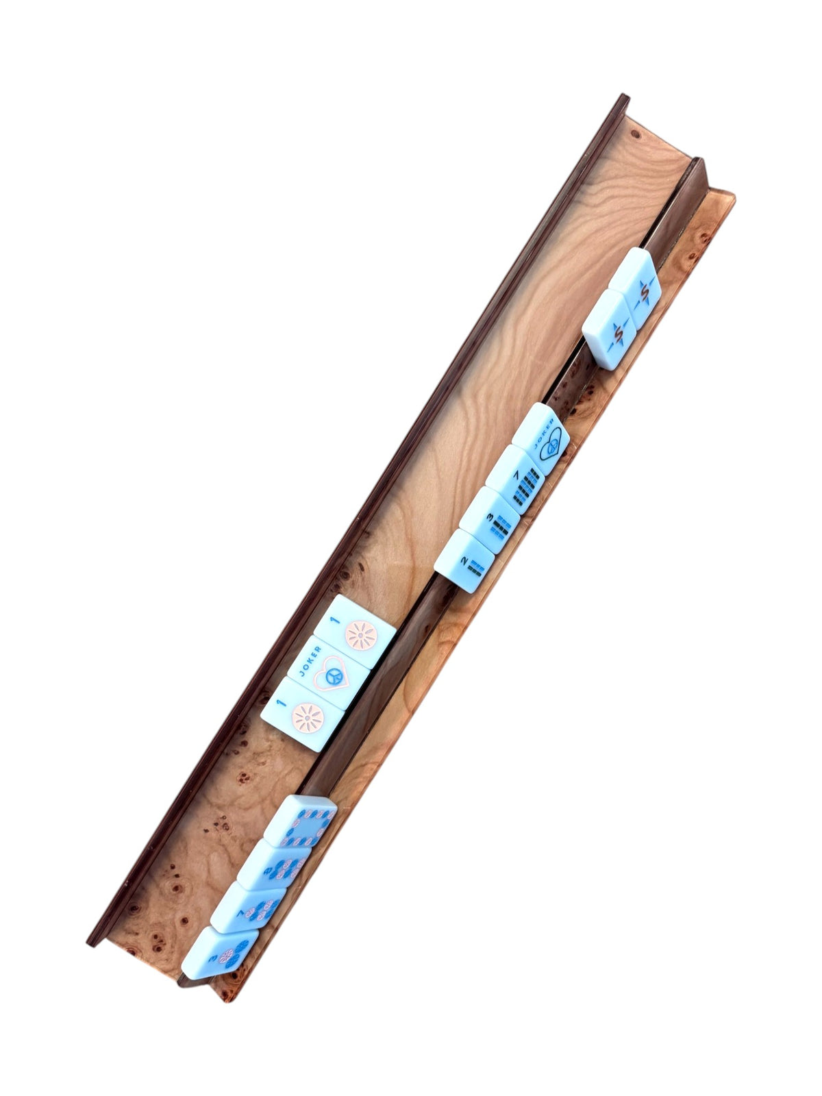 Acrylic Burlwood Mahjong Racks & Pushers (Set of 4)