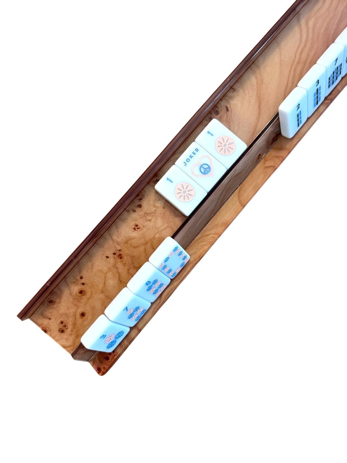 Acrylic Burlwood Mahjong Racks & Pushers (Set of 4)
