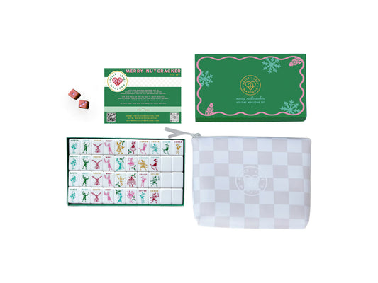 Merry Nutcracker Holiday Mahjong Tiles Set + Pouch + Dice