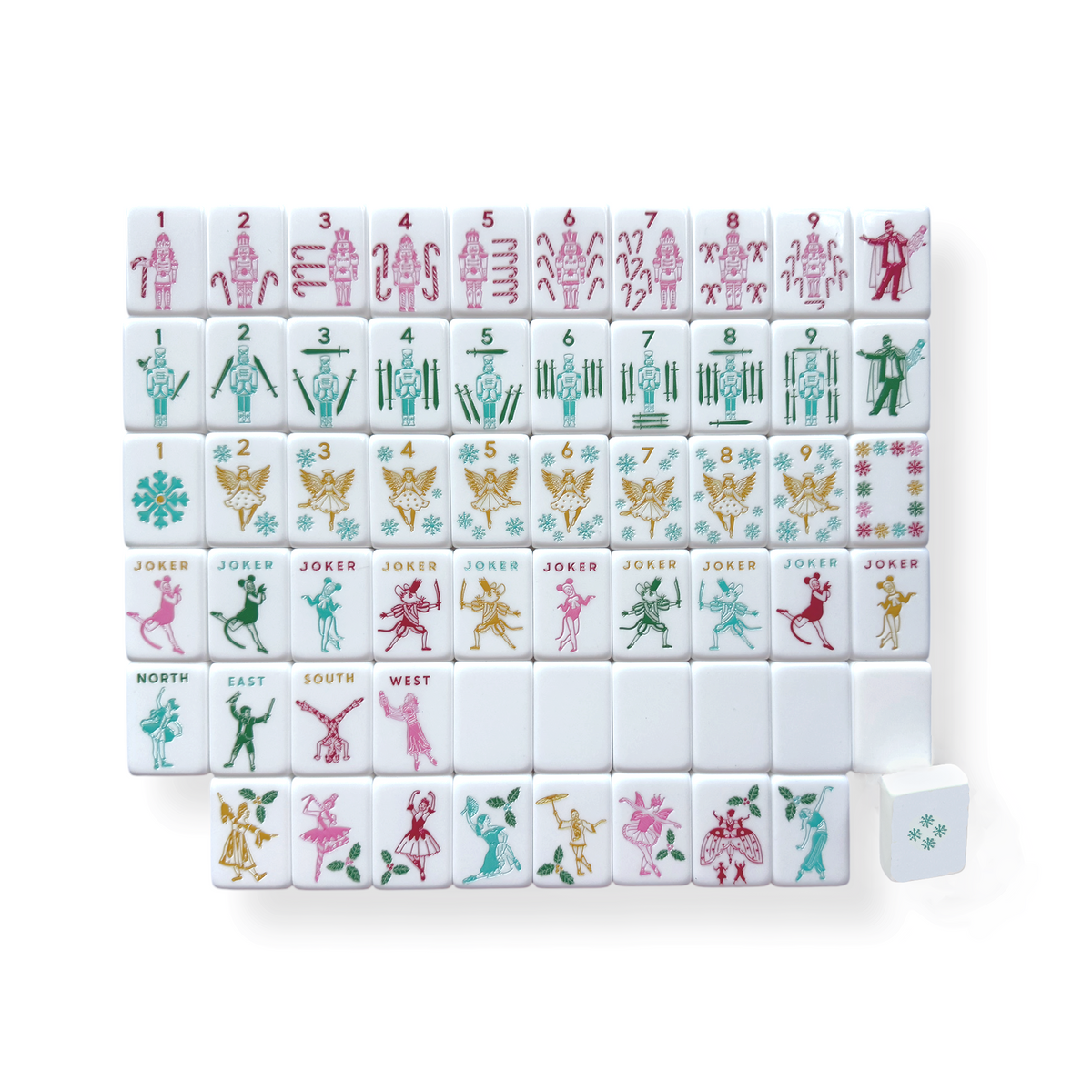 Merry Nutcracker Holiday Mahjong Tiles Set + Pouch + Dice
