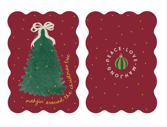 MAHJIN' AROUND THE CHRISTMAS TREE - DARK RED HOLIDAY MAHJONG TILE SHUFFLERS