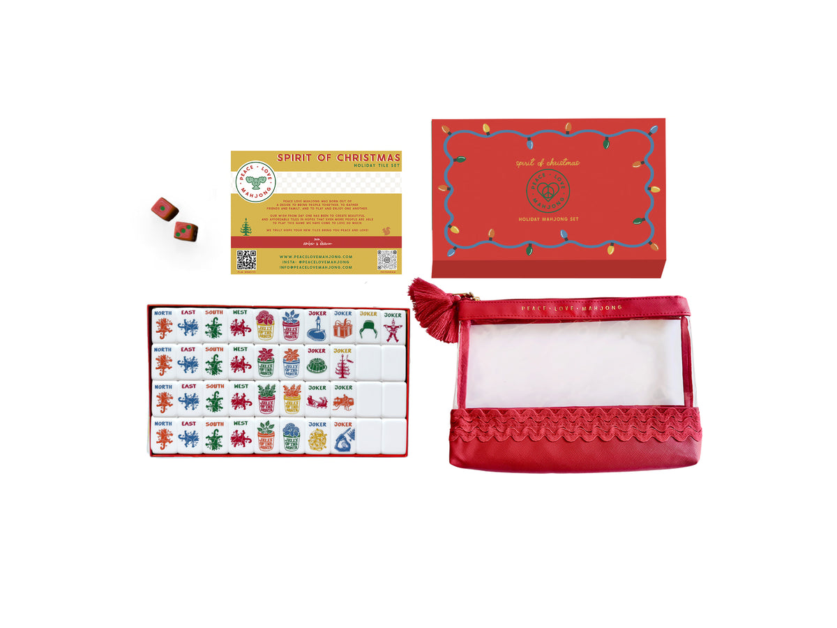 Spirit of Christmas Mahjong Tiles Set + Pouch + Dice