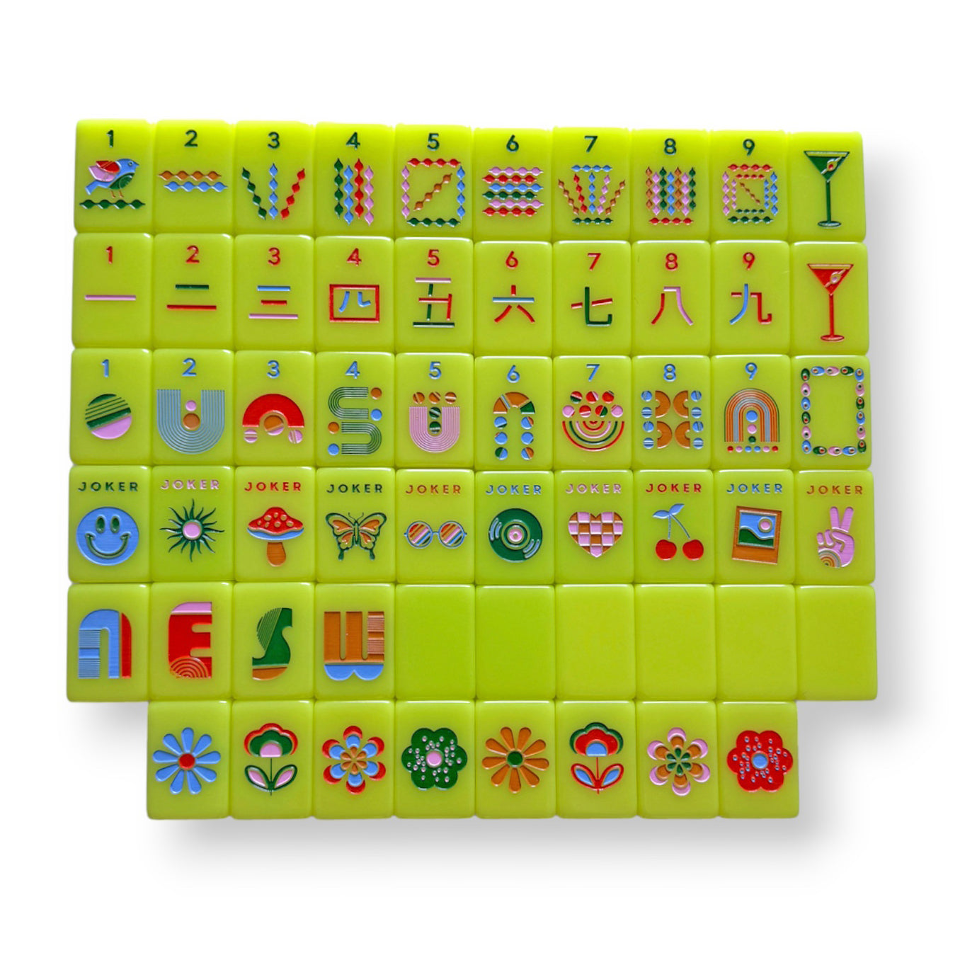 Mod Chartreuse Tiles - Retro Inspired Mahjong Set – Peace Love Mahjong