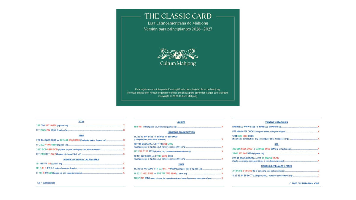 The Classic Card 2026 - Español by Cultura Mahjong