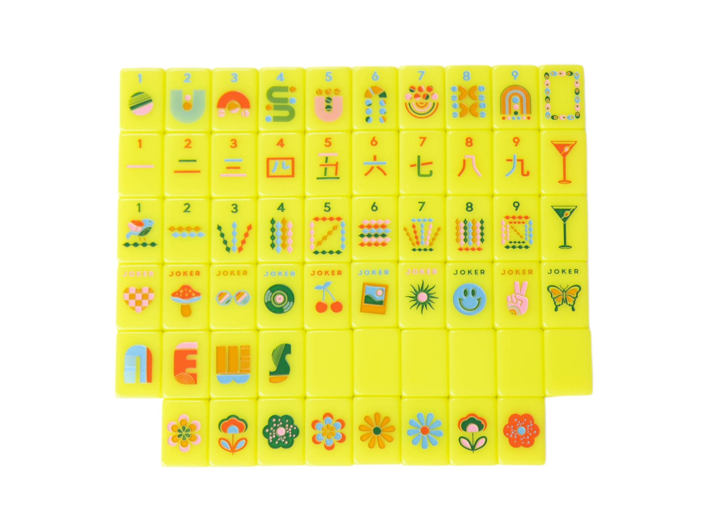 Mod Chartreuse Mahjong Tiles + Tile Pouch + Dice