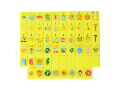 Mod Chartreuse Mahjong Tiles + Tile Pouch + Dice