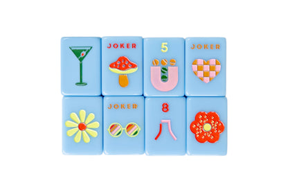 Mod French Blue Mahjong Tiles + Tile Pouch + Dice - Wholesale