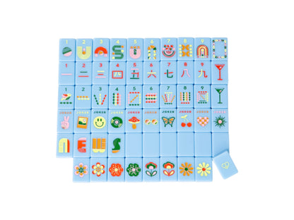 Mod French Blue Mahjong Tiles + Tile Pouch + Dice - Wholesale