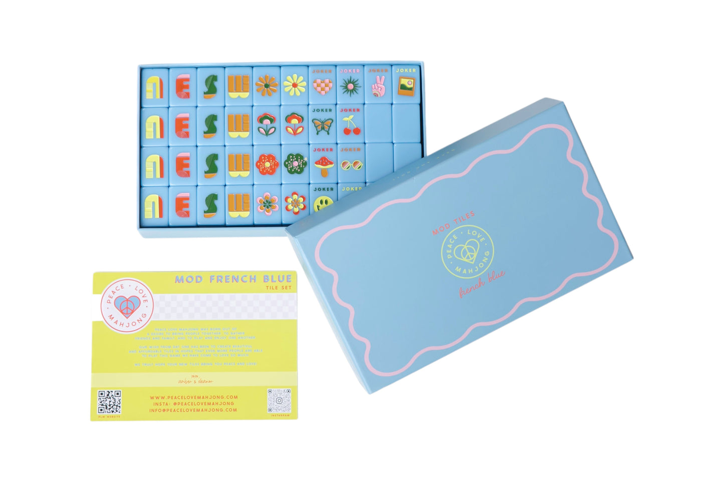 Mod French Blue Mahjong Tiles + Tile Pouch + Dice