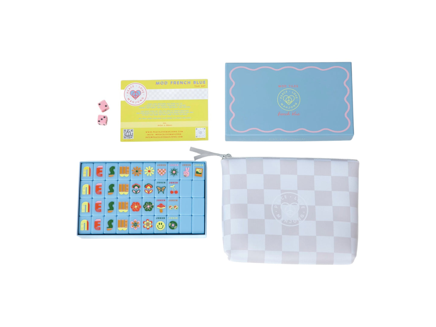 Mod French Blue Mahjong Tiles + Tile Pouch + Dice - Wholesale