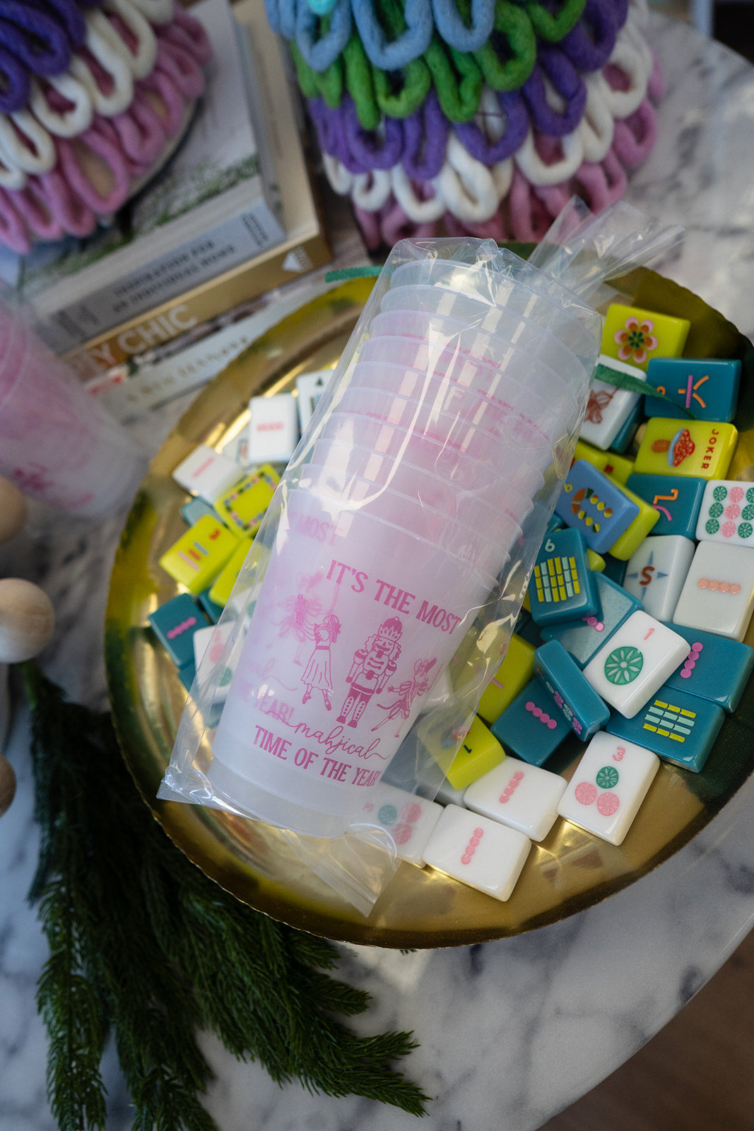 Holiday Mahjong Frosted Stadium Cups